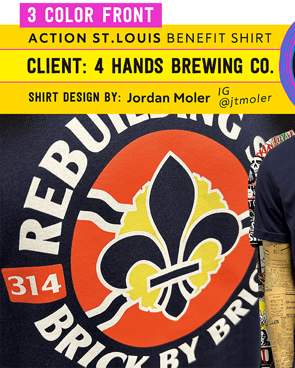 3-color front print details for Action St. Louis Benefit Shirt designed by Jordan Moler